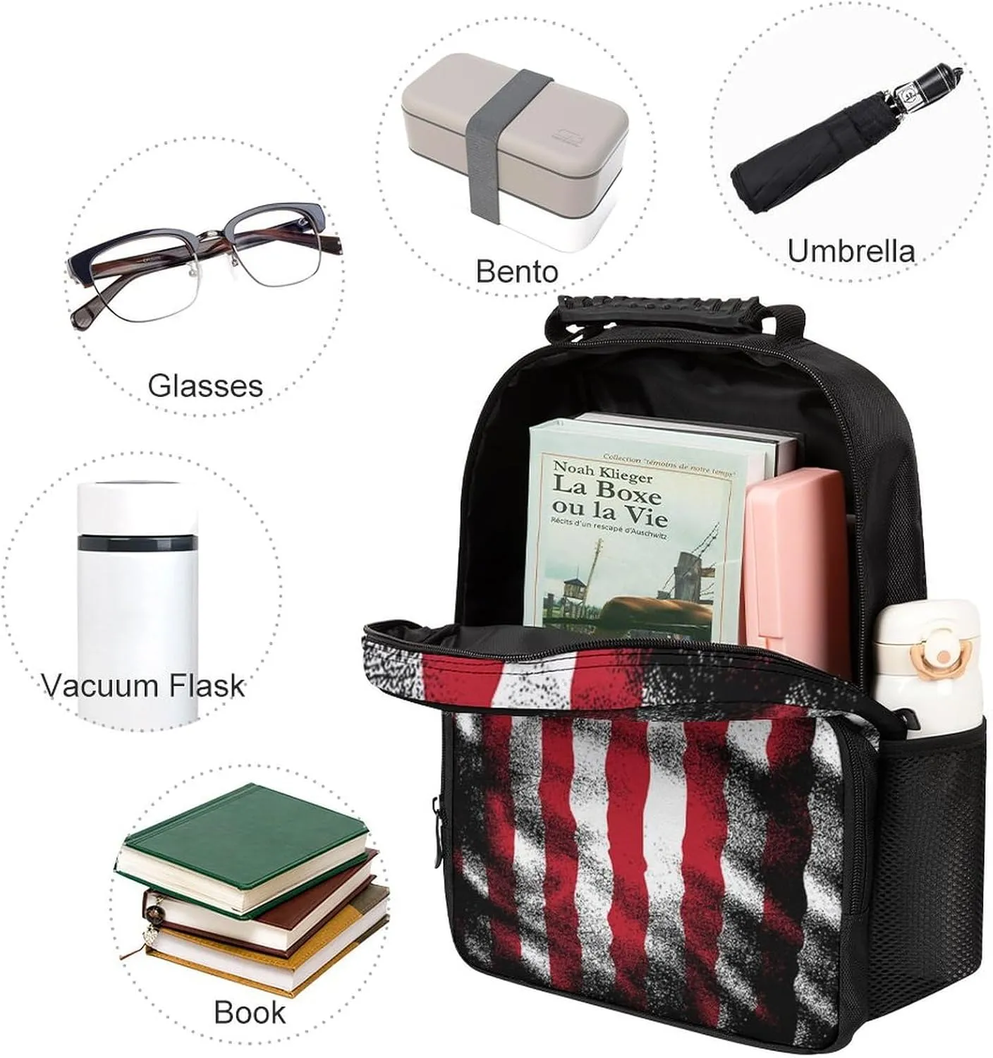 Supdreamc Men Women Lightweight Cool American Flag Casual Daypack Big Capacity Bookbag With Padded Straps for Gym Travel Walking Cycling