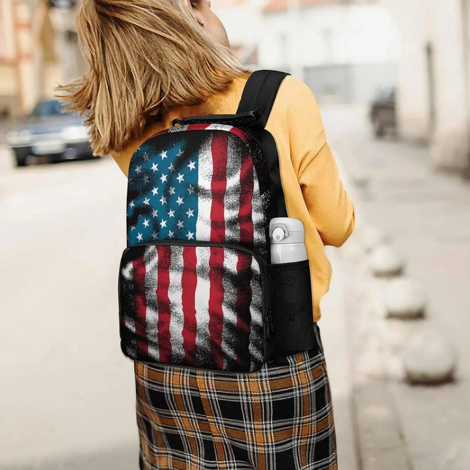 Supdreamc Men Women Lightweight Cool American Flag Casual Daypack Big Capacity Bookbag With Padded Straps for Gym Travel Walking Cycling