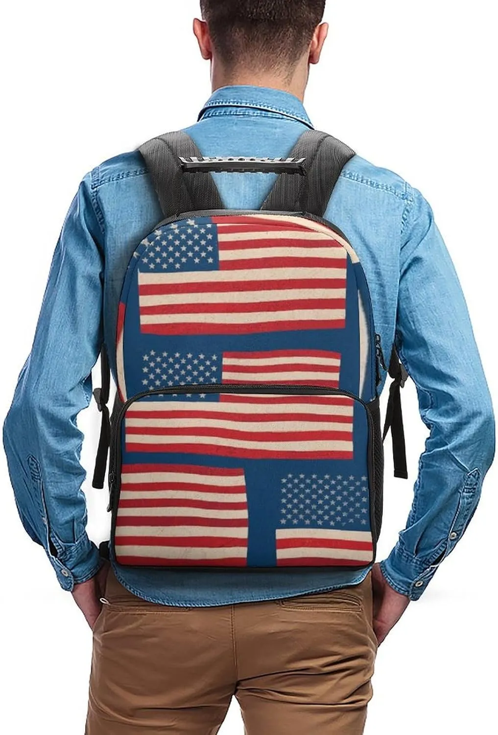 Supdreamc Men Women Lightweight Usa Flag Grunge Old American Flag Art Backpack Large Capacity Carry On Bag With Padded Straps for Sports Work Walking Cycling