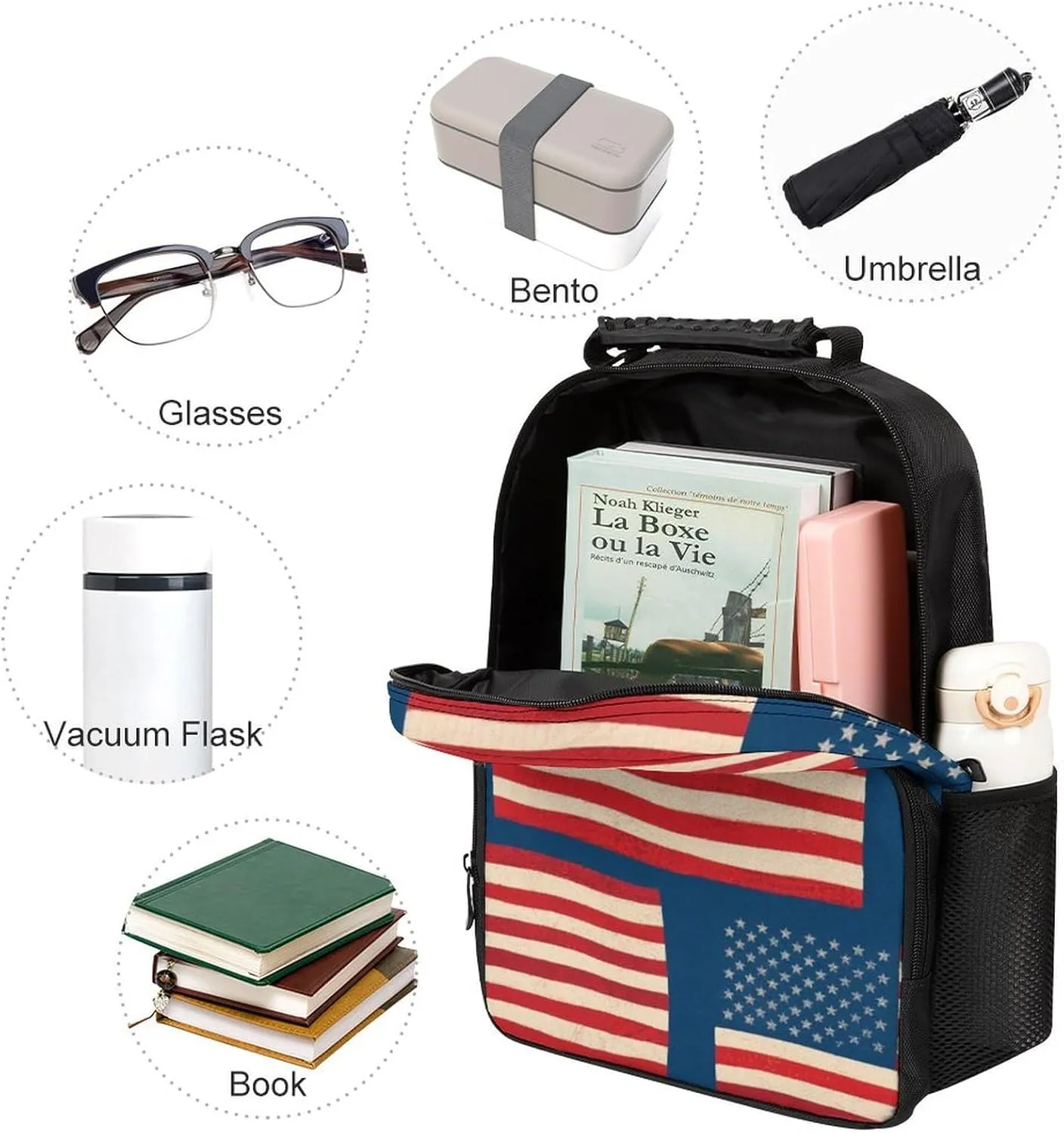 Supdreamc Men Women Lightweight Usa Flag Grunge Old American Flag Art Backpack Large Capacity Carry On Bag With Padded Straps for Sports Work Walking Cycling