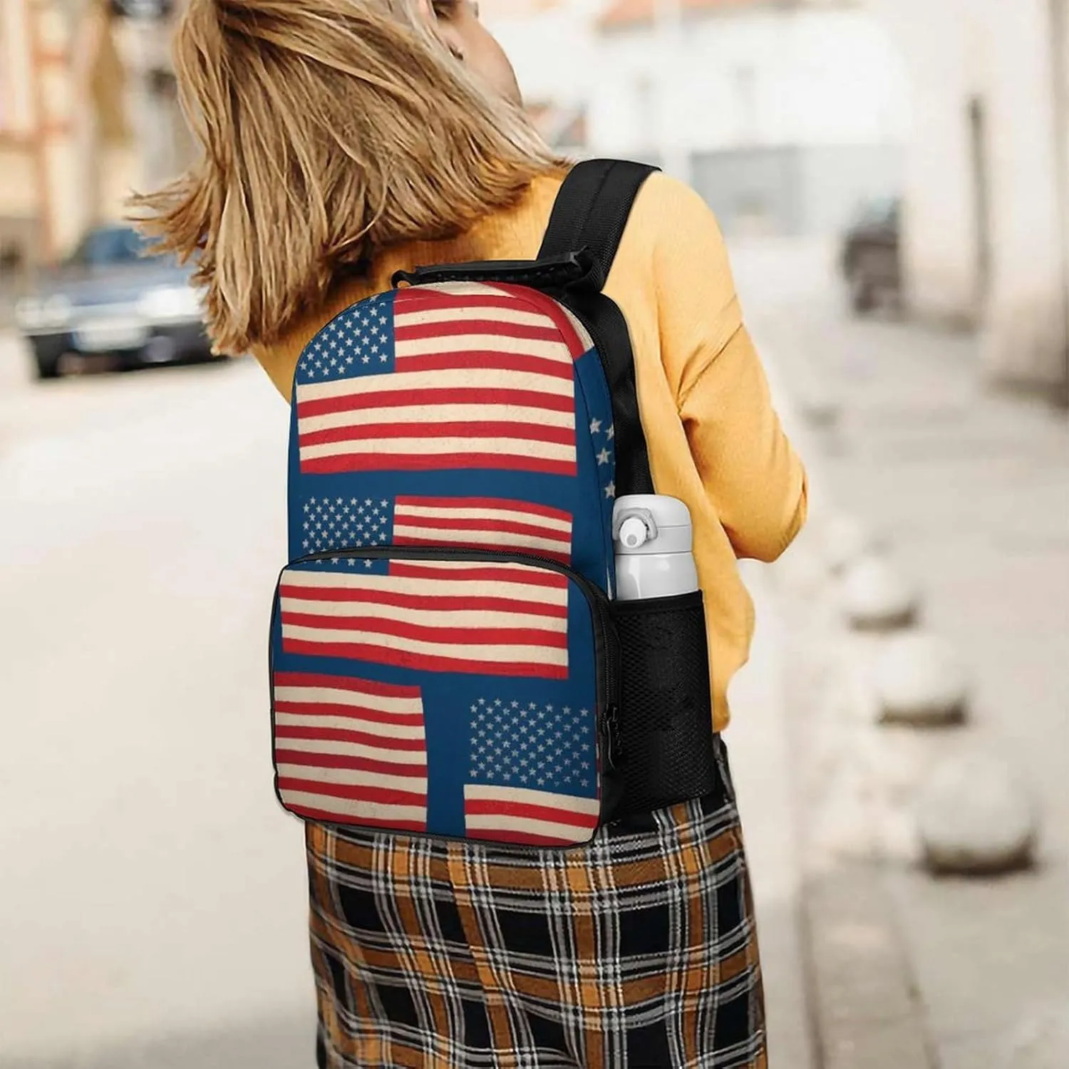 Supdreamc Men Women Lightweight Usa Flag Grunge Old American Flag Art Backpack Large Capacity Carry On Bag With Padded Straps for Sports Work Walking Cycling