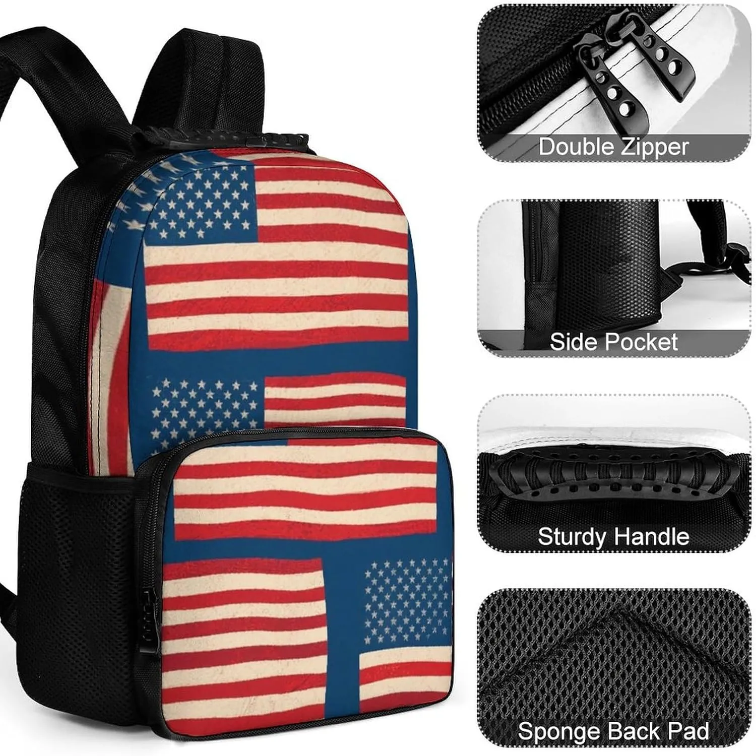 Supdreamc Men Women Lightweight Usa Flag Grunge Old American Flag Art Backpack Large Capacity Carry On Bag With Padded Straps for Sports Work Walking Cycling
