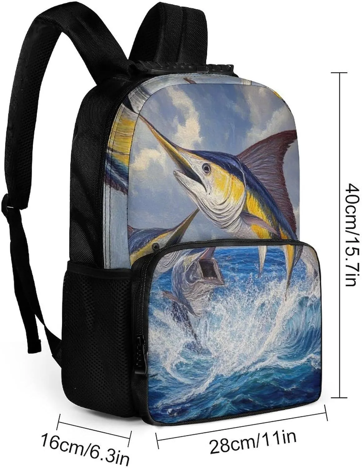 Supdreamc Men Women Lightweight Whimsical Fish Painting Daypack Bookbag Big Capacity Carry On Bag With Side Pockets for Camping Travel Bicycle