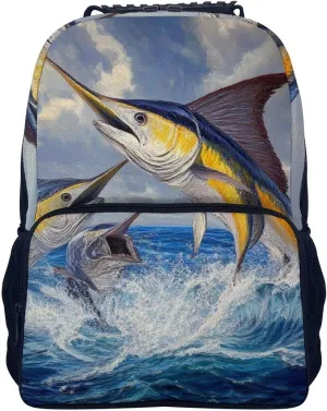 Supdreamc Men Women Lightweight Whimsical Fish Painting Daypack Bookbag Big Capacity Carry On Bag With Side Pockets for Camping Travel Bicycle