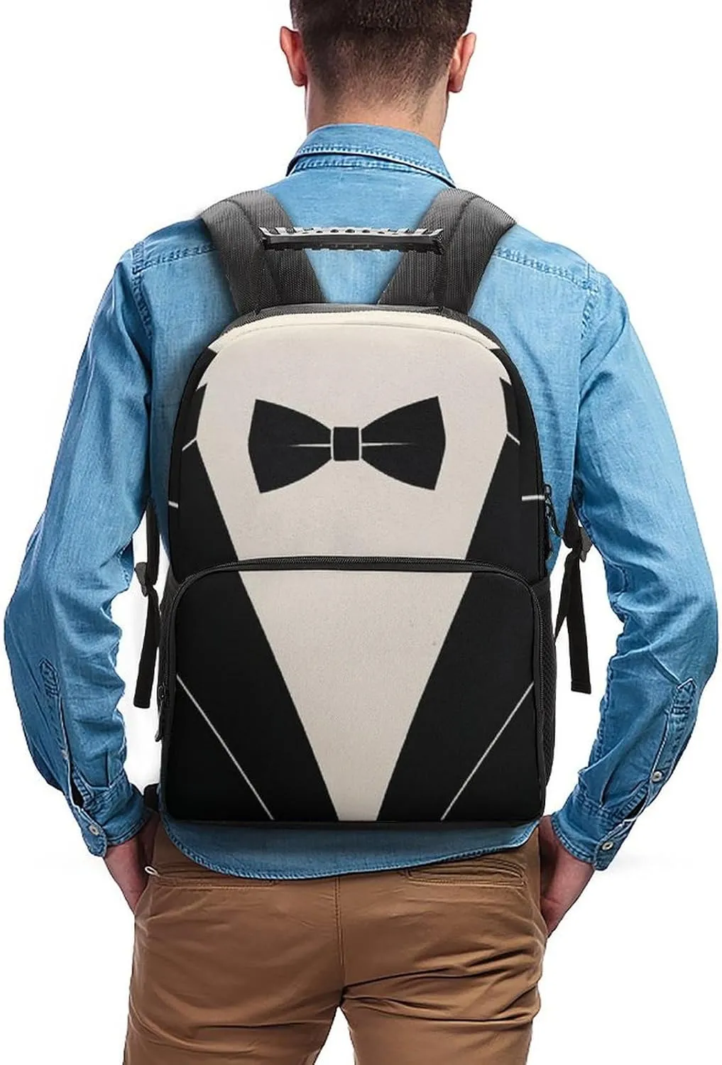 Supdreamc Men Women Polyester Bow Tie Tuxedo Daypack Big Capacity Shoulder Bag With Smooth Zippers for Hiking Work Walking Cycling