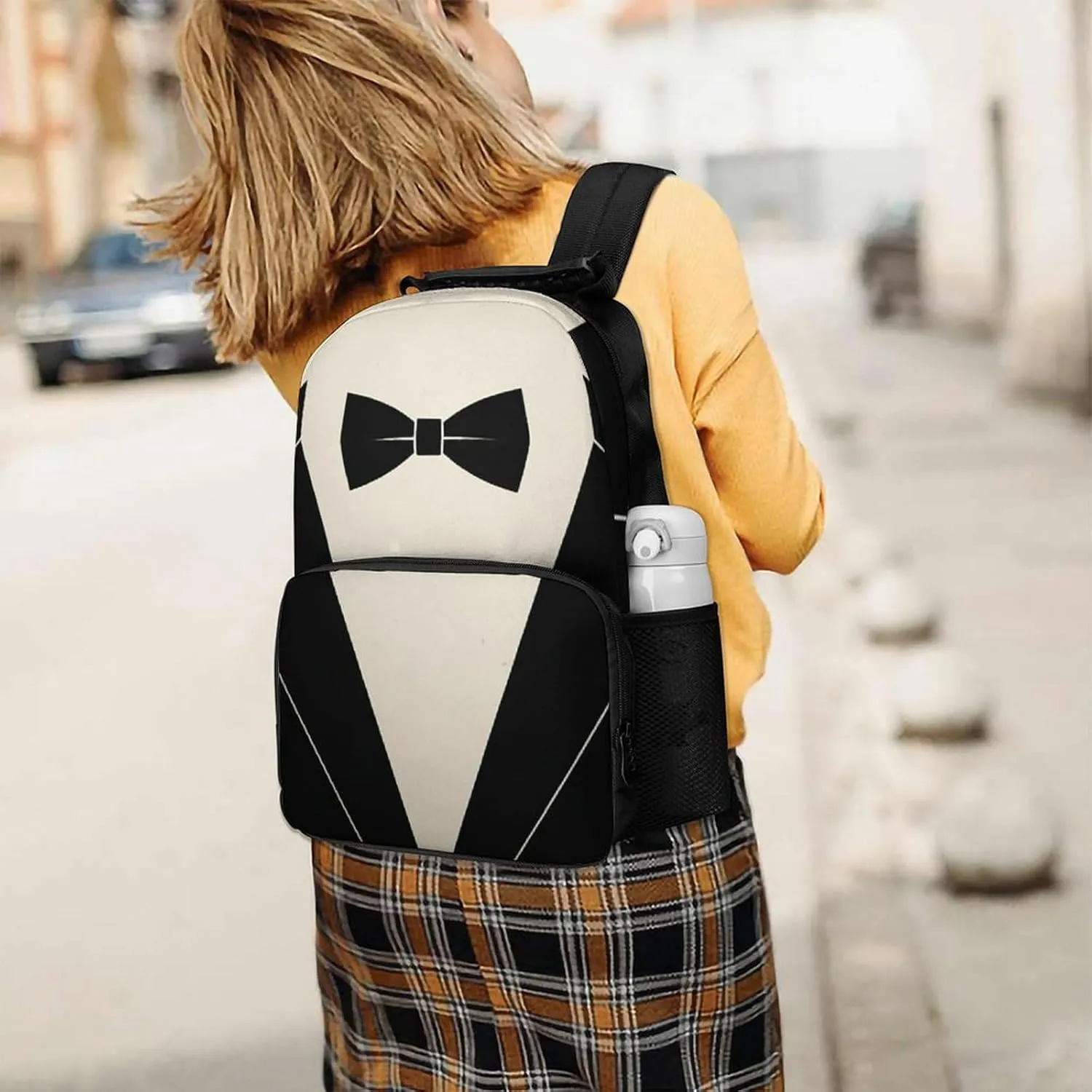 Supdreamc Men Women Polyester Bow Tie Tuxedo Daypack Big Capacity Shoulder Bag With Smooth Zippers for Hiking Work Walking Cycling