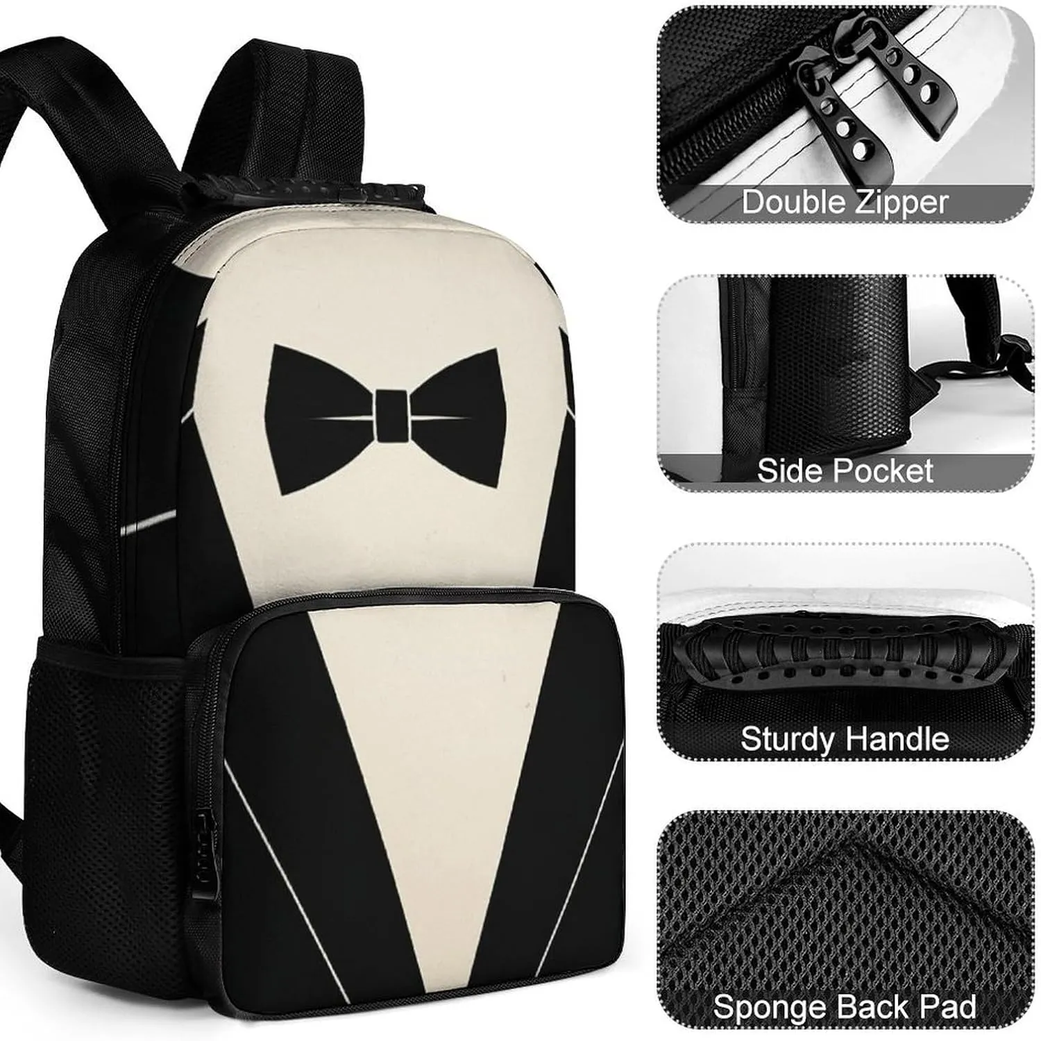 Supdreamc Men Women Polyester Bow Tie Tuxedo Daypack Big Capacity Shoulder Bag With Smooth Zippers for Hiking Work Walking Cycling
