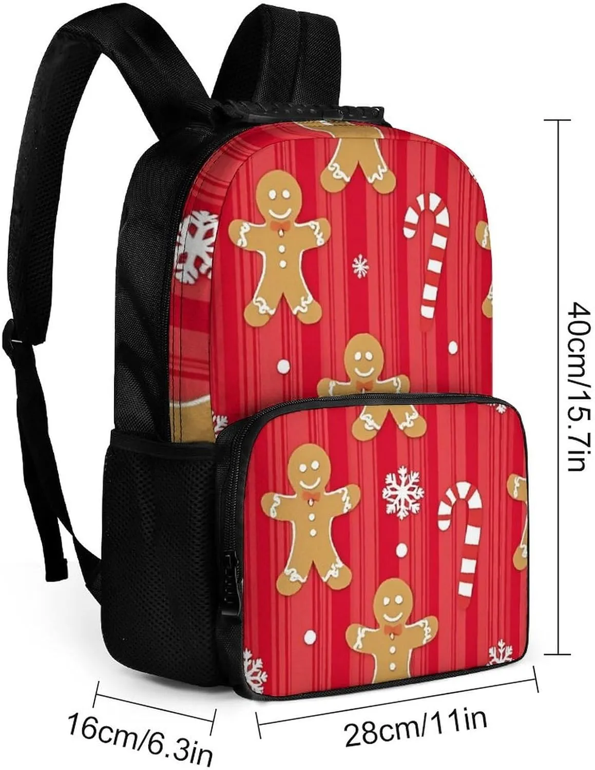 Supdreamc Men Women Polyester Christmas Red Gingerbread Cookies Candy Canes Daypack Backpack Large Capacity Carry On Bag With Smooth Zippers for Hiking Picnic Walking Cycling