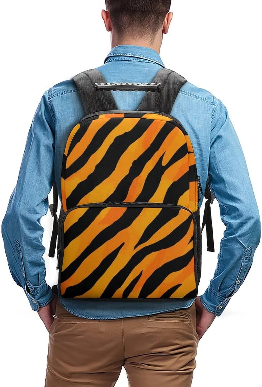 Supdreamc Men Women Polyester Cool Animal Print Tiger Stripes Daypack Big Capacity Shoulder Bag With Smooth Zippers for Hiking Work Walking Cycling