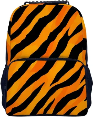 Supdreamc Men Women Polyester Cool Animal Print Tiger Stripes Daypack Big Capacity Shoulder Bag With Smooth Zippers for Hiking Work Walking Cycling