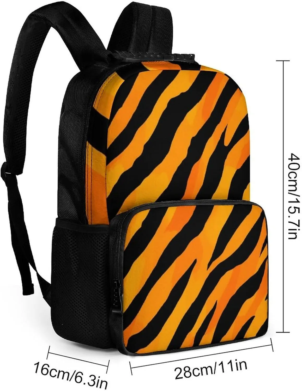 Supdreamc Men Women Polyester Cool Animal Print Tiger Stripes Daypack Big Capacity Shoulder Bag With Smooth Zippers for Hiking Work Walking Cycling