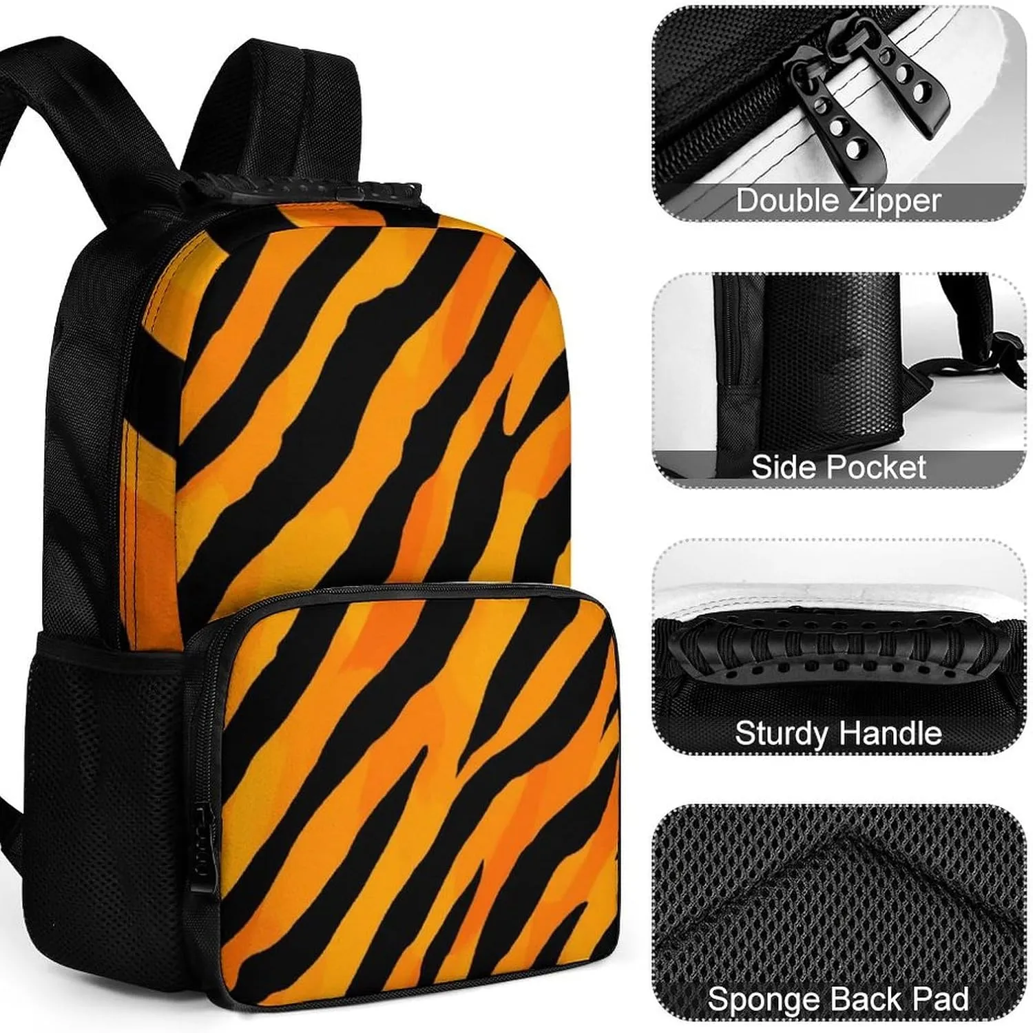 Supdreamc Men Women Polyester Cool Animal Print Tiger Stripes Daypack Big Capacity Shoulder Bag With Smooth Zippers for Hiking Work Walking Cycling