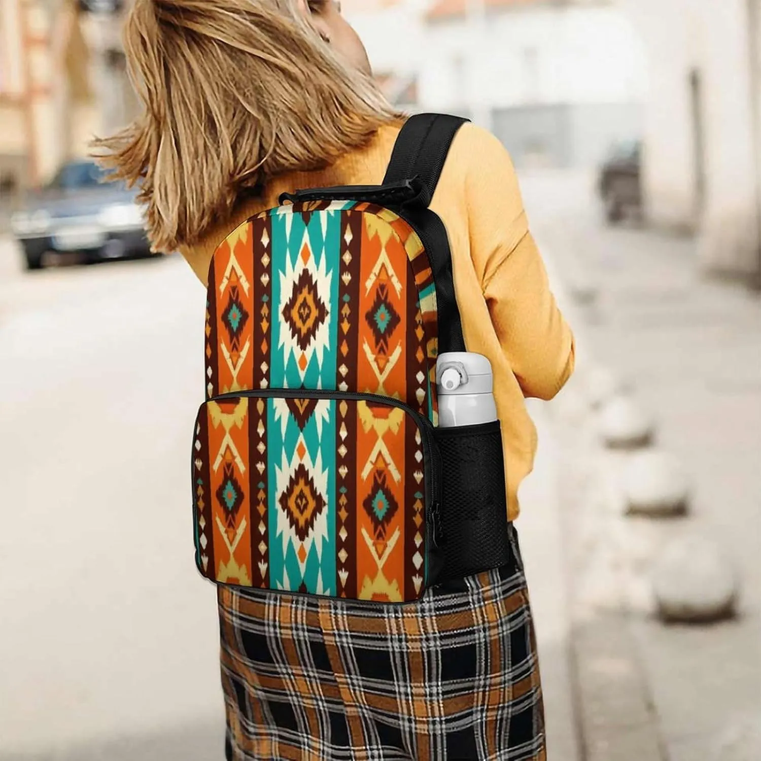 Supdreamc Men Women Polyester Indiana Western Southwest Ethnic Tribal Navajo Daypack Big Capacity Shoulder Bag With Smooth Zippers for Hiking Work Walking Cycling