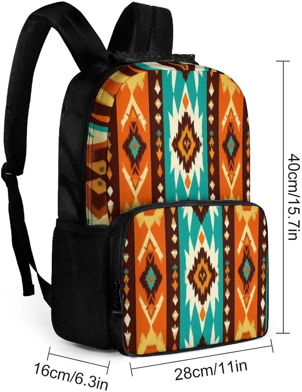 Supdreamc Men Women Polyester Indiana Western Southwest Ethnic Tribal Navajo Daypack Big Capacity Shoulder Bag With Smooth Zippers for Hiking Work Walking Cycling