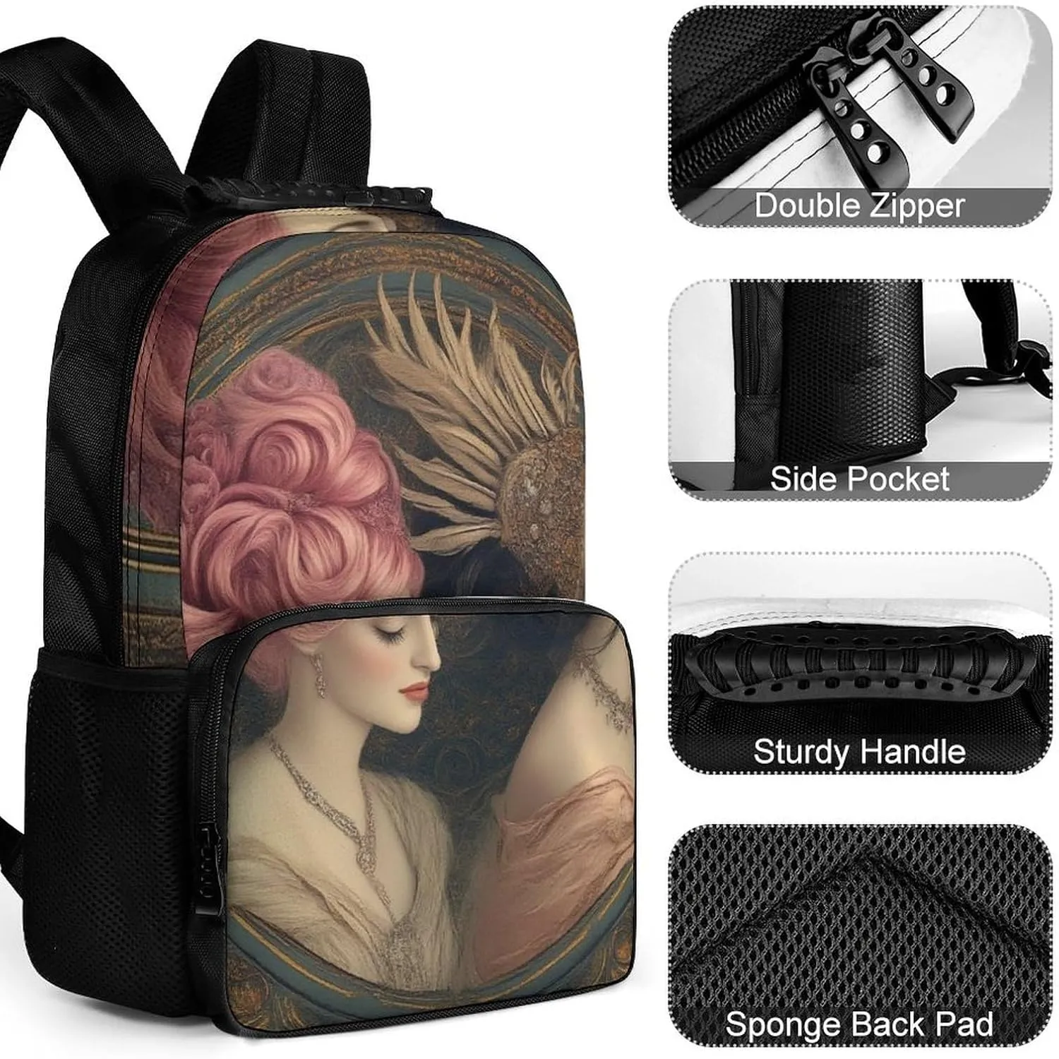 Supdreamc Men Women Polyester Lesbian WomenPride Art Casual Daypack Large Capacity Carry On Bag With Adjustable Shoulder Straps for Camping Work Running