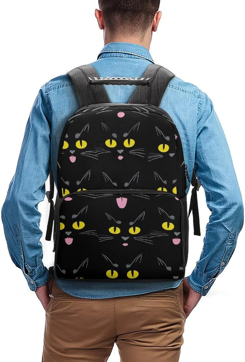 Supdreamc Polyester Daypack Backpack for Climbing Outdoors Running - Big Capacity Multipurpose Anti-Theft Bookbag, Cool Funny Black Cats Travel Hiking & Camping Rucksack