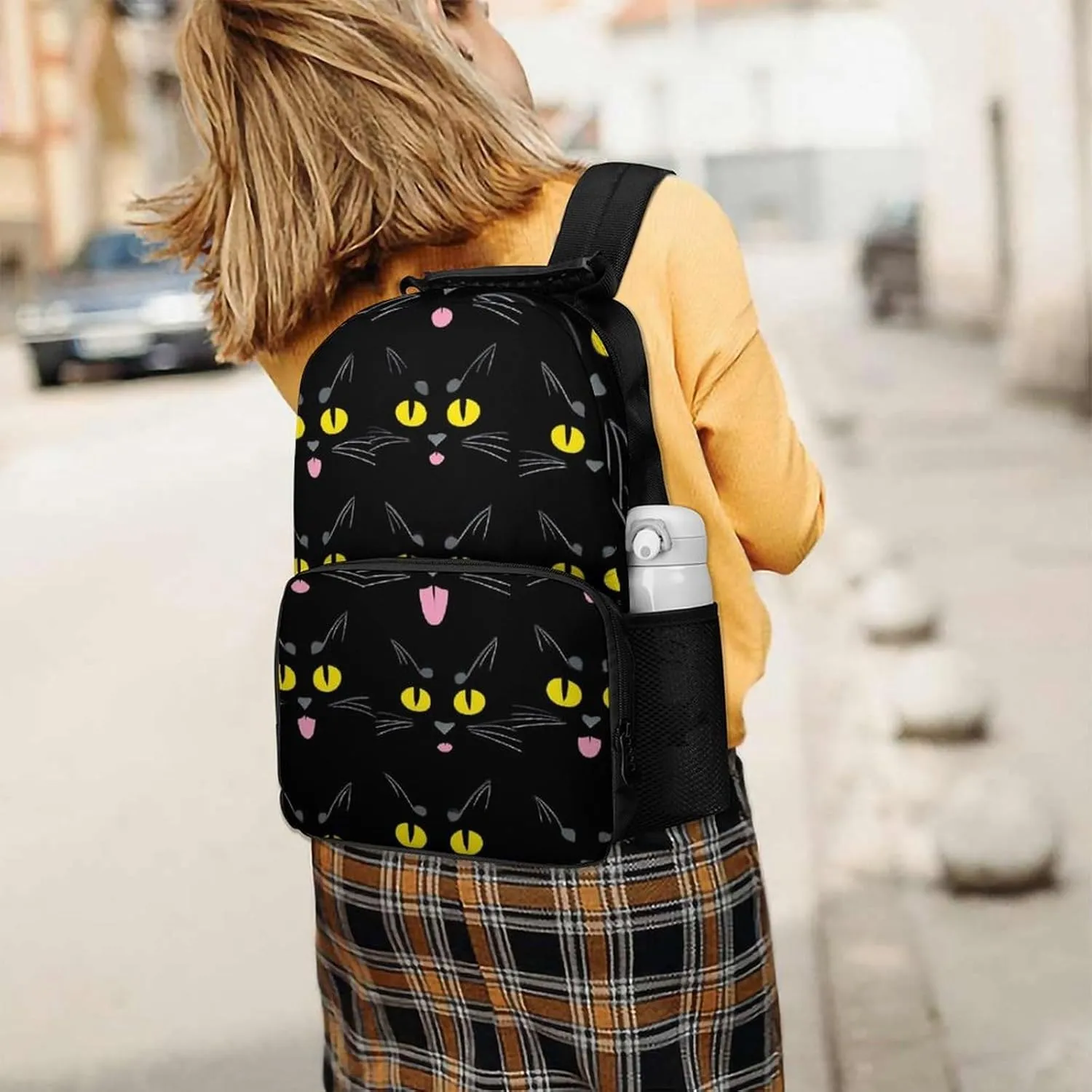 Supdreamc Polyester Daypack Backpack for Climbing Outdoors Running - Big Capacity Multipurpose Anti-Theft Bookbag, Cool Funny Black Cats Travel Hiking & Camping Rucksack