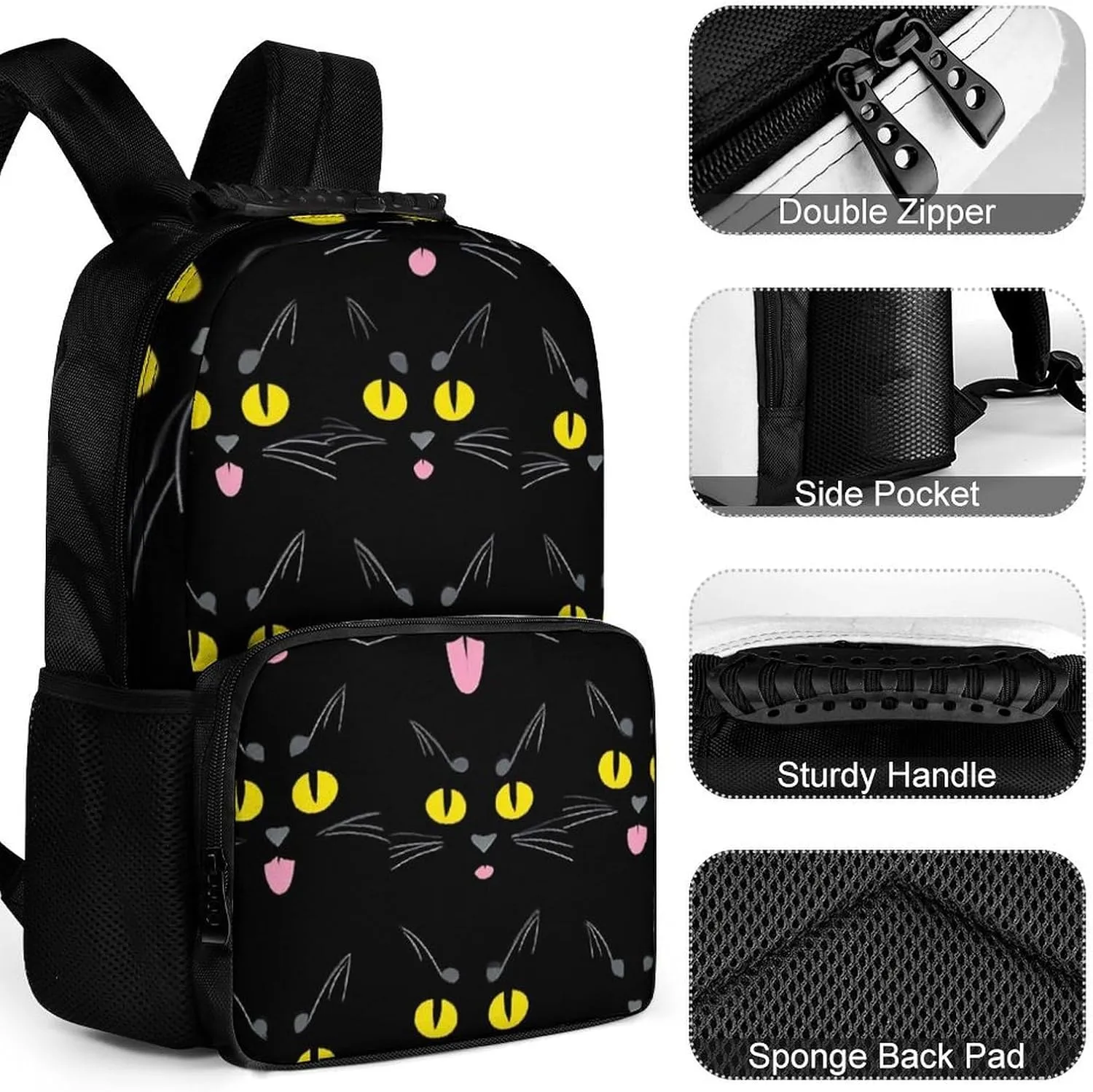 Supdreamc Polyester Daypack Backpack for Climbing Outdoors Running - Big Capacity Multipurpose Anti-Theft Bookbag, Cool Funny Black Cats Travel Hiking & Camping Rucksack