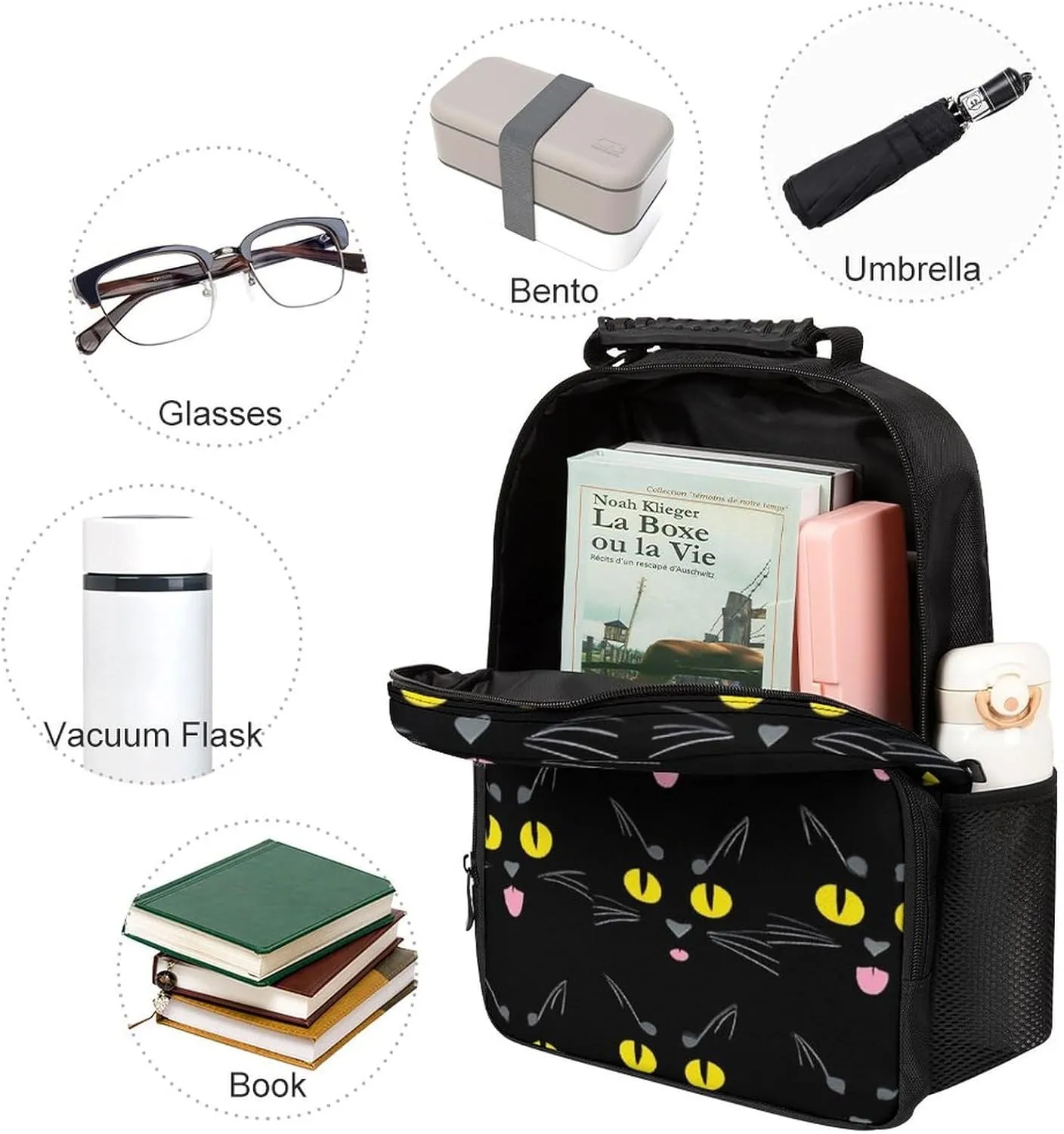 Supdreamc Polyester Daypack Backpack for Climbing Outdoors Running - Big Capacity Multipurpose Anti-Theft Bookbag, Cool Funny Black Cats Travel Hiking & Camping Rucksack