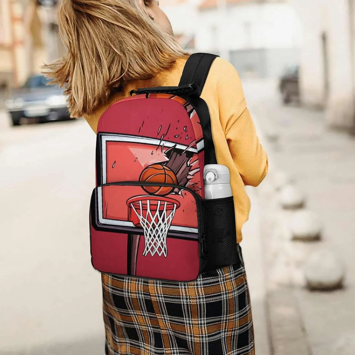 Supdreamc Polyester Daypack Backpack for Sports Travel Running - Big Capacity Anti-Theft Multipurpose Carry On Bag, Basketball Rack Red Laptop Book Bag Rucksack