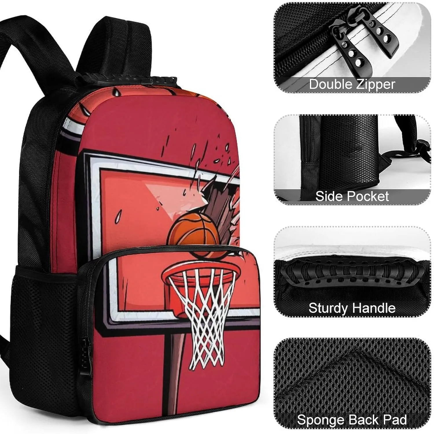 Supdreamc Polyester Daypack Backpack for Sports Travel Running - Big Capacity Anti-Theft Multipurpose Carry On Bag, Basketball Rack Red Laptop Book Bag Rucksack