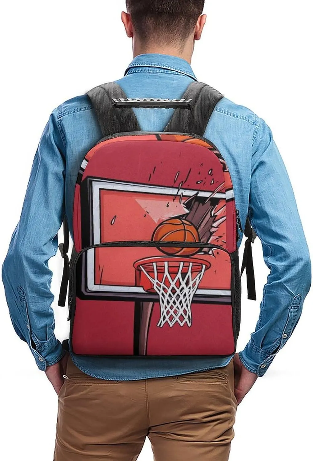 Supdreamc Polyester Daypack Backpack for Sports Travel Running - Big Capacity Anti-Theft Multipurpose Carry On Bag, Basketball Rack Red Laptop Book Bag Rucksack