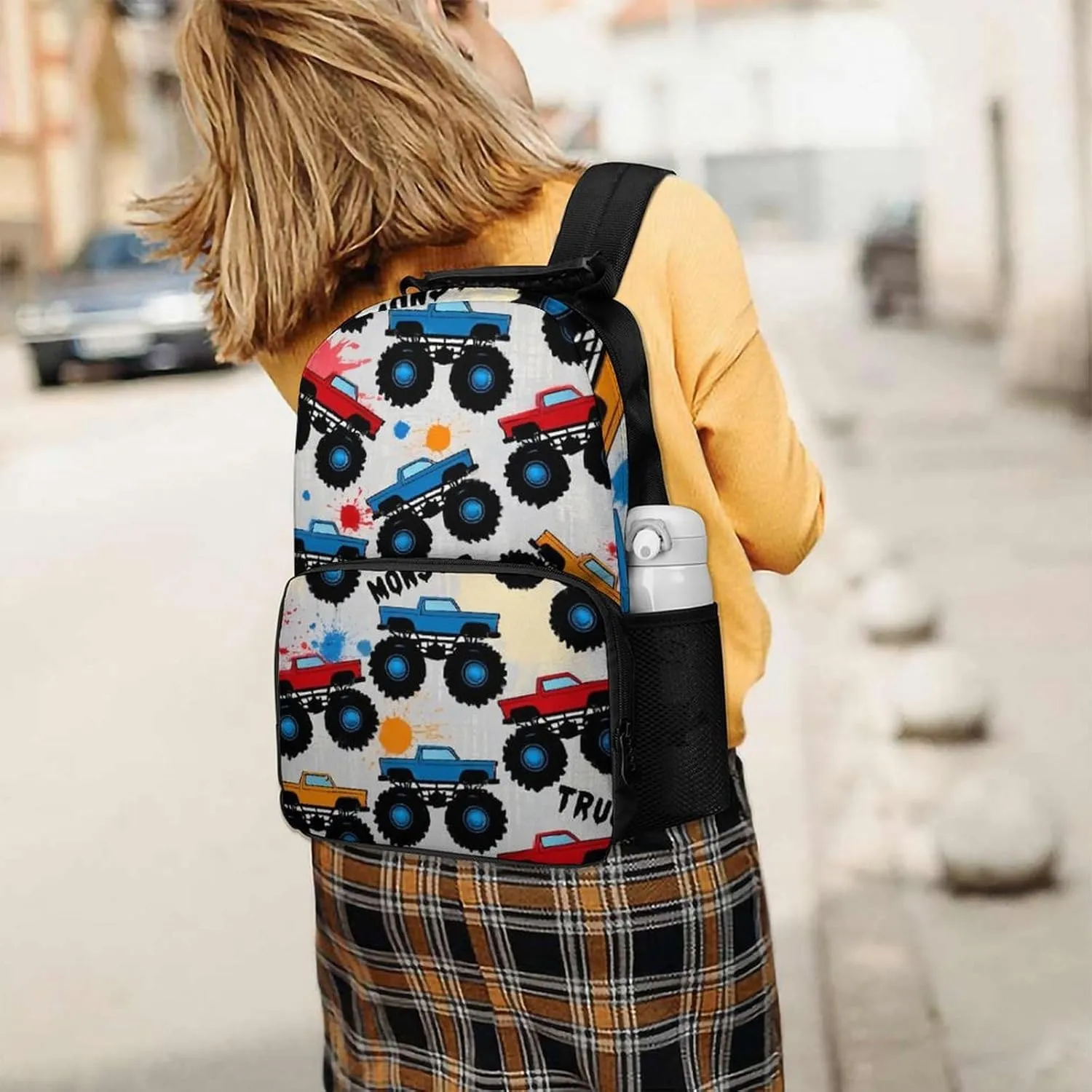 Supdreamc Polyester Daypack Backpack for Trekking Picnic Walking Cycling - Large Capacity Anti-Theft Multipurpose Shoulder Bag, Grunge Monster Truck Car Art Casual Daypack