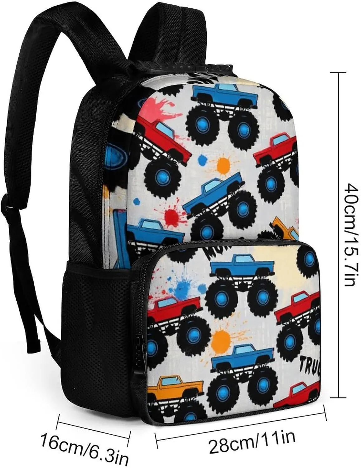 Supdreamc Polyester Daypack Backpack for Trekking Picnic Walking Cycling - Large Capacity Anti-Theft Multipurpose Shoulder Bag, Grunge Monster Truck Car Art Casual Daypack