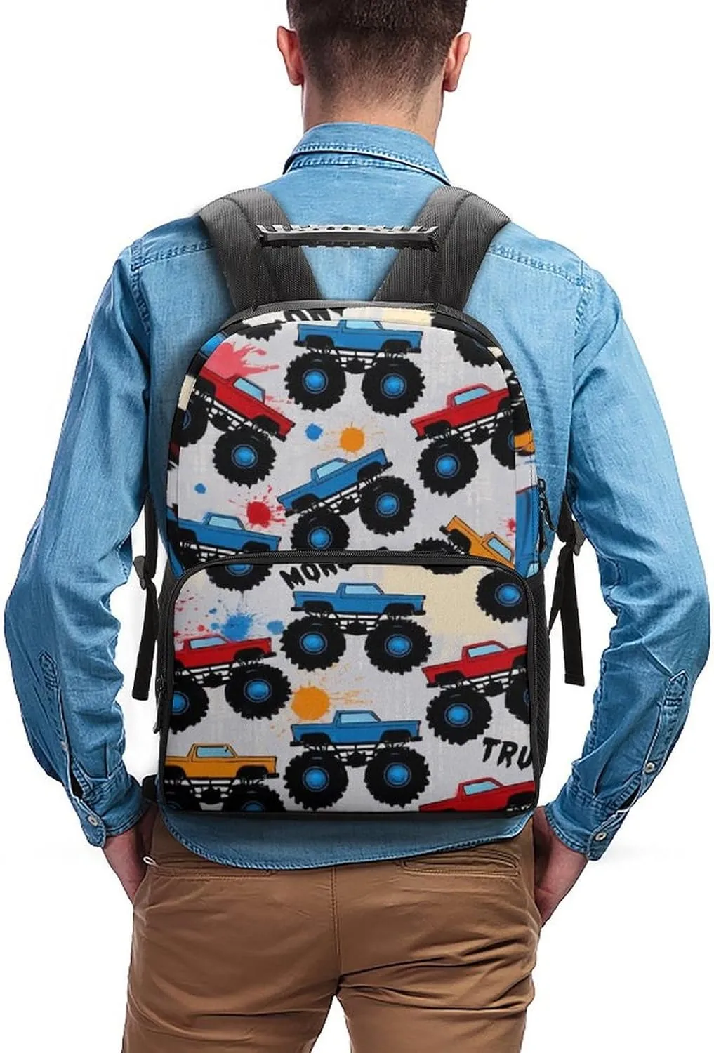 Supdreamc Polyester Daypack Backpack for Trekking Picnic Walking Cycling - Large Capacity Anti-Theft Multipurpose Shoulder Bag, Grunge Monster Truck Car Art Casual Daypack