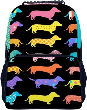 Supdreamc Polyester Daypack for Hiking Work Running - Big Capacity Anti-Theft Multipurpose Shoulder Bag, Black Dachshund Puppy Animal Dog Travel and Sport Backpack Rucksack