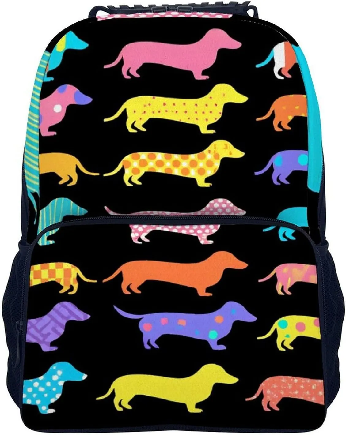 Supdreamc Polyester Daypack for Hiking Work Running - Big Capacity Anti-Theft Multipurpose Shoulder Bag, Black Dachshund Puppy Animal Dog Travel and Sport Backpack Rucksack