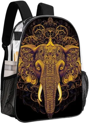 Supdreamc Transparent Daypack Backpack for Sports Travel Running - Big Capacity Anti-Theft Multipurpose Carry On Bag, Beautiful Paisley Elephant Art Laptop Book Bag Rucksack