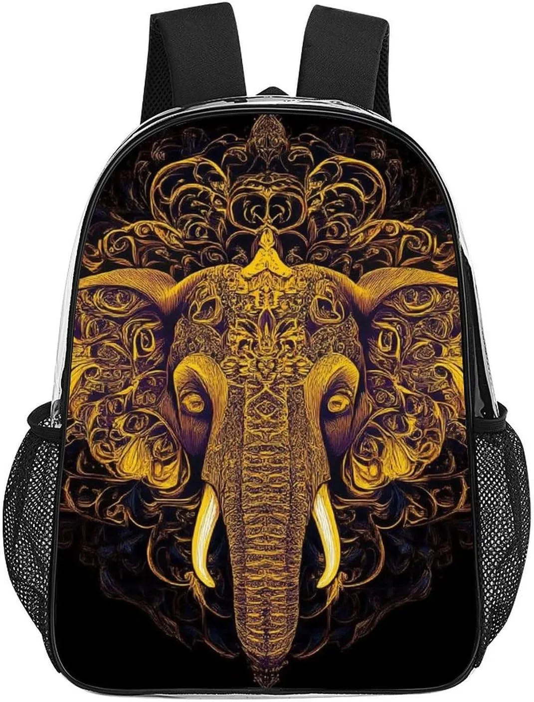 Supdreamc Transparent Daypack Backpack for Sports Travel Running - Big Capacity Anti-Theft Multipurpose Carry On Bag, Beautiful Paisley Elephant Art Laptop Book Bag Rucksack