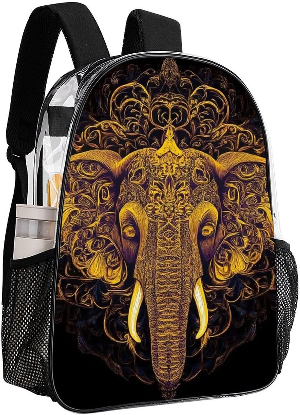 Supdreamc Transparent Daypack Backpack for Sports Travel Running - Big Capacity Anti-Theft Multipurpose Carry On Bag, Beautiful Paisley Elephant Art Laptop Book Bag Rucksack