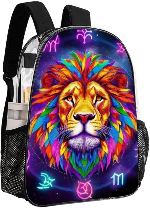 Supdreamc Transparent Daypack Backpack for Trekking Picnic Walking Cycling - Large Capacity Anti-Theft Multipurpose Shoulder Bag, Trippy Lion Leo Constellation Art Casual Daypack