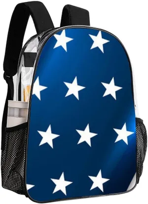Supdreamc Transparent Daypack for Camping Travel Walking Cycling - Big Capacity Anti-Theft Multipurpose Bookbag, Modern Usa American Flag Pattern Camping Outdoor Backpack