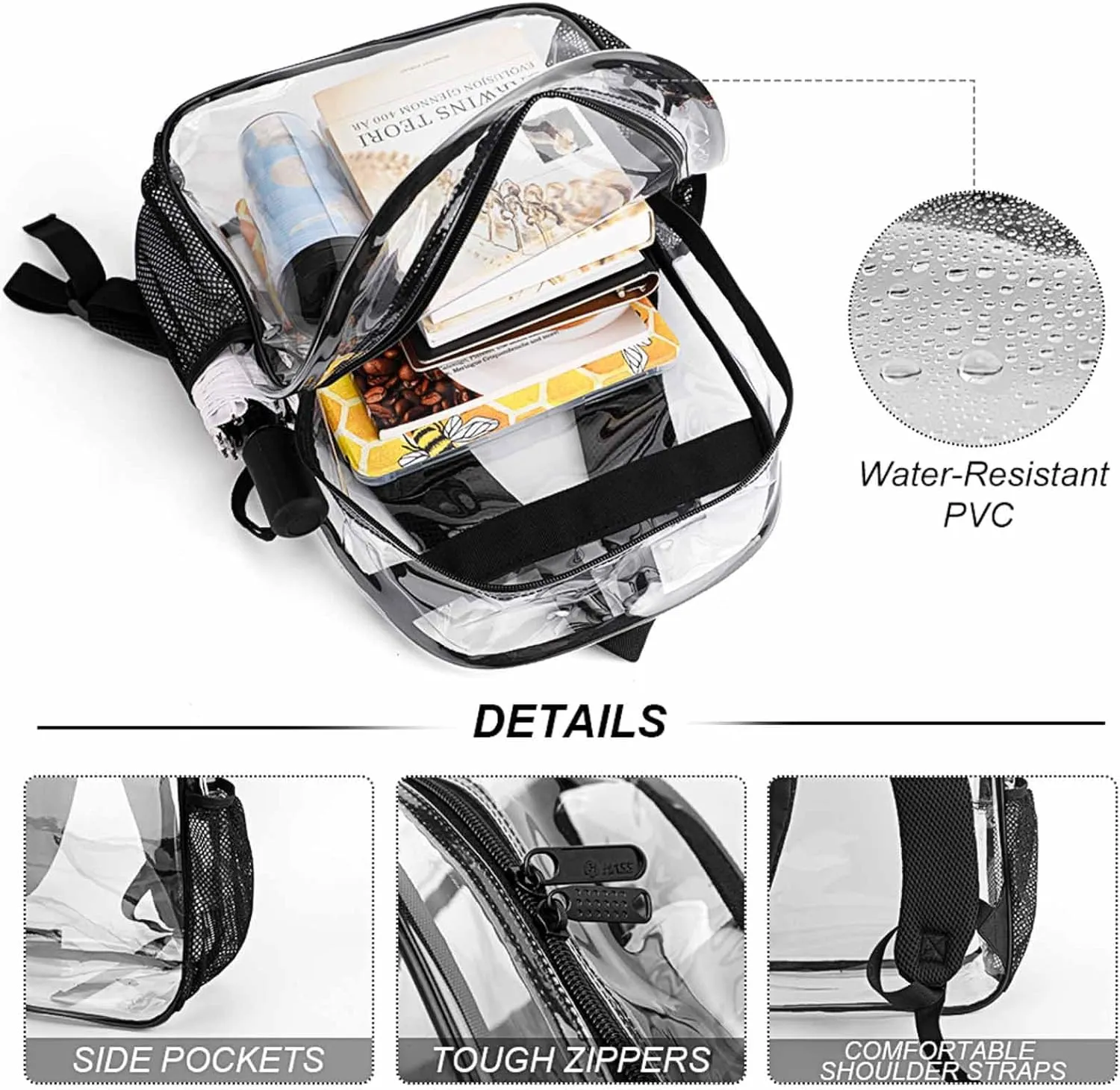 Supdreamc Transparent Daypack for Camping Travel Walking Cycling - Big Capacity Anti-Theft Multipurpose Bookbag, Modern Usa American Flag Pattern Camping Outdoor Backpack