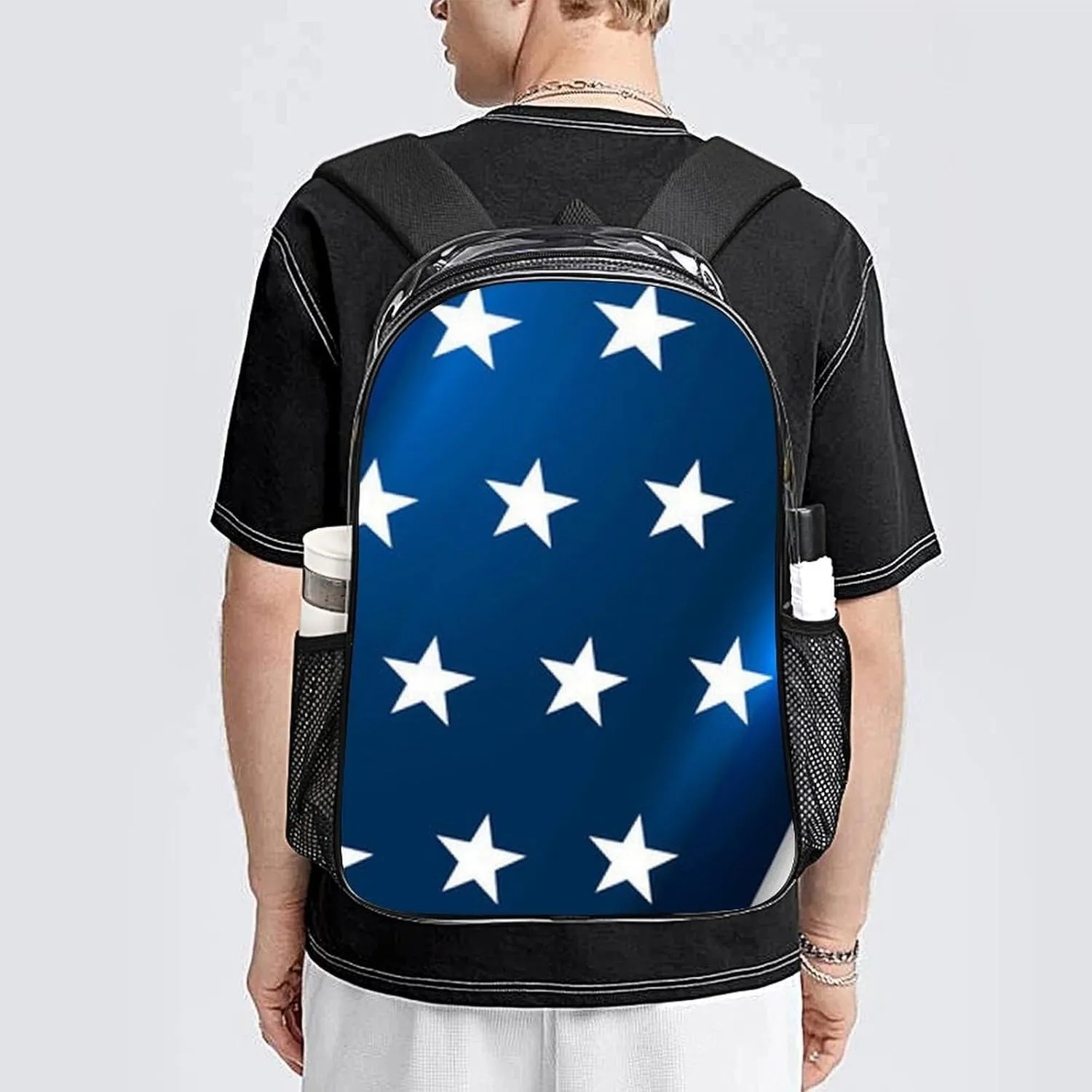 Supdreamc Transparent Daypack for Camping Travel Walking Cycling - Big Capacity Anti-Theft Multipurpose Bookbag, Modern Usa American Flag Pattern Camping Outdoor Backpack