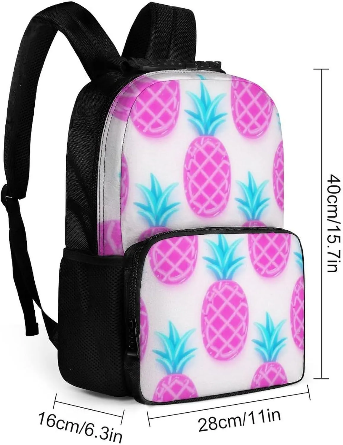 Supdreamc Tropical Pink Pineapples Art Rucksack Polyester Anti-Theft Multipurpose Bookbag Big Capacity Travel and Sport Backpack Rucksack With Side Pockets