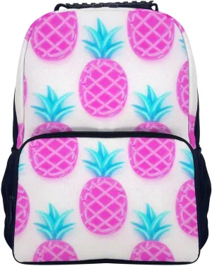 Supdreamc Tropical Pink Pineapples Art Rucksack Polyester Anti-Theft Multipurpose Bookbag Big Capacity Travel and Sport Backpack Rucksack With Side Pockets