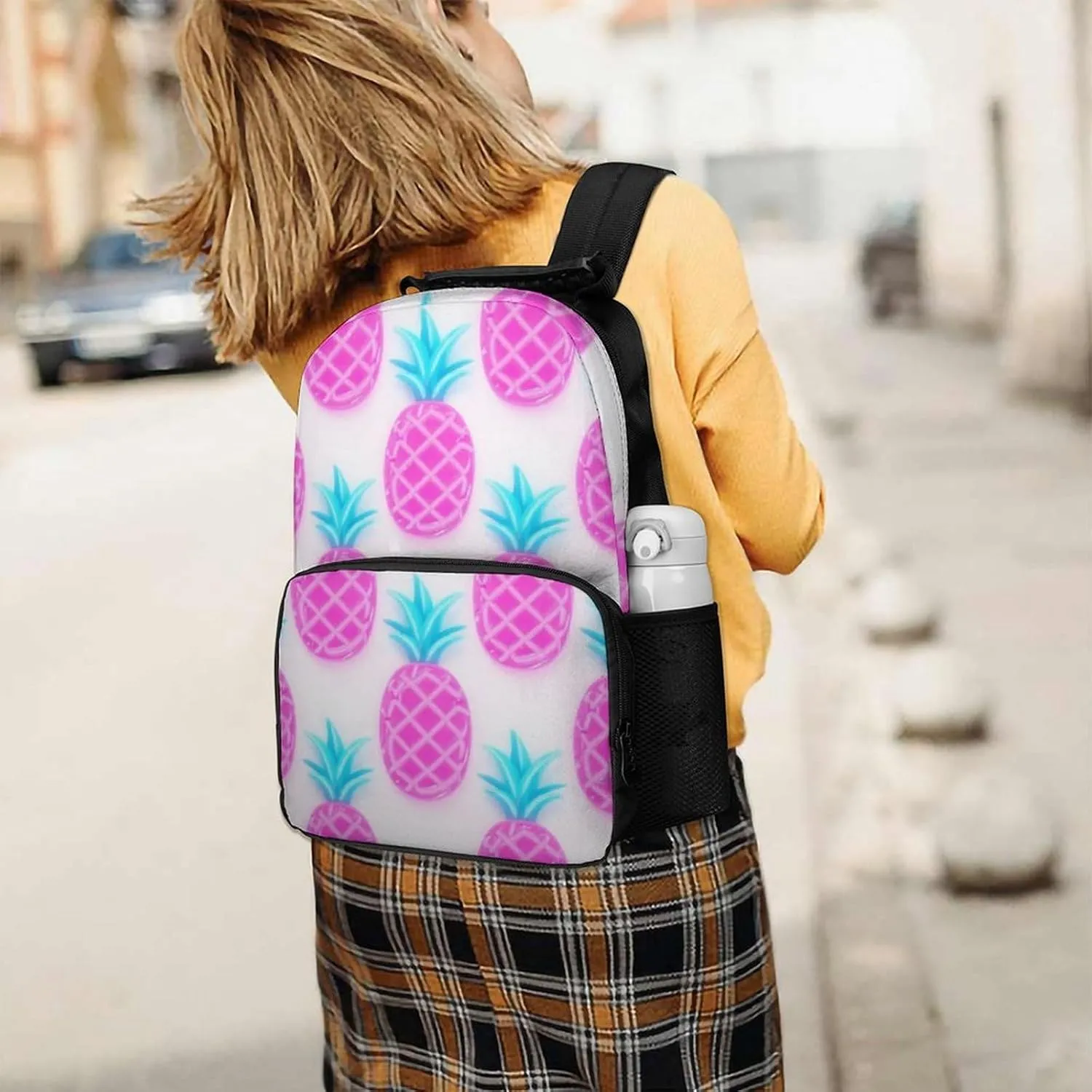 Supdreamc Tropical Pink Pineapples Art Rucksack Polyester Anti-Theft Multipurpose Bookbag Big Capacity Travel and Sport Backpack Rucksack With Side Pockets