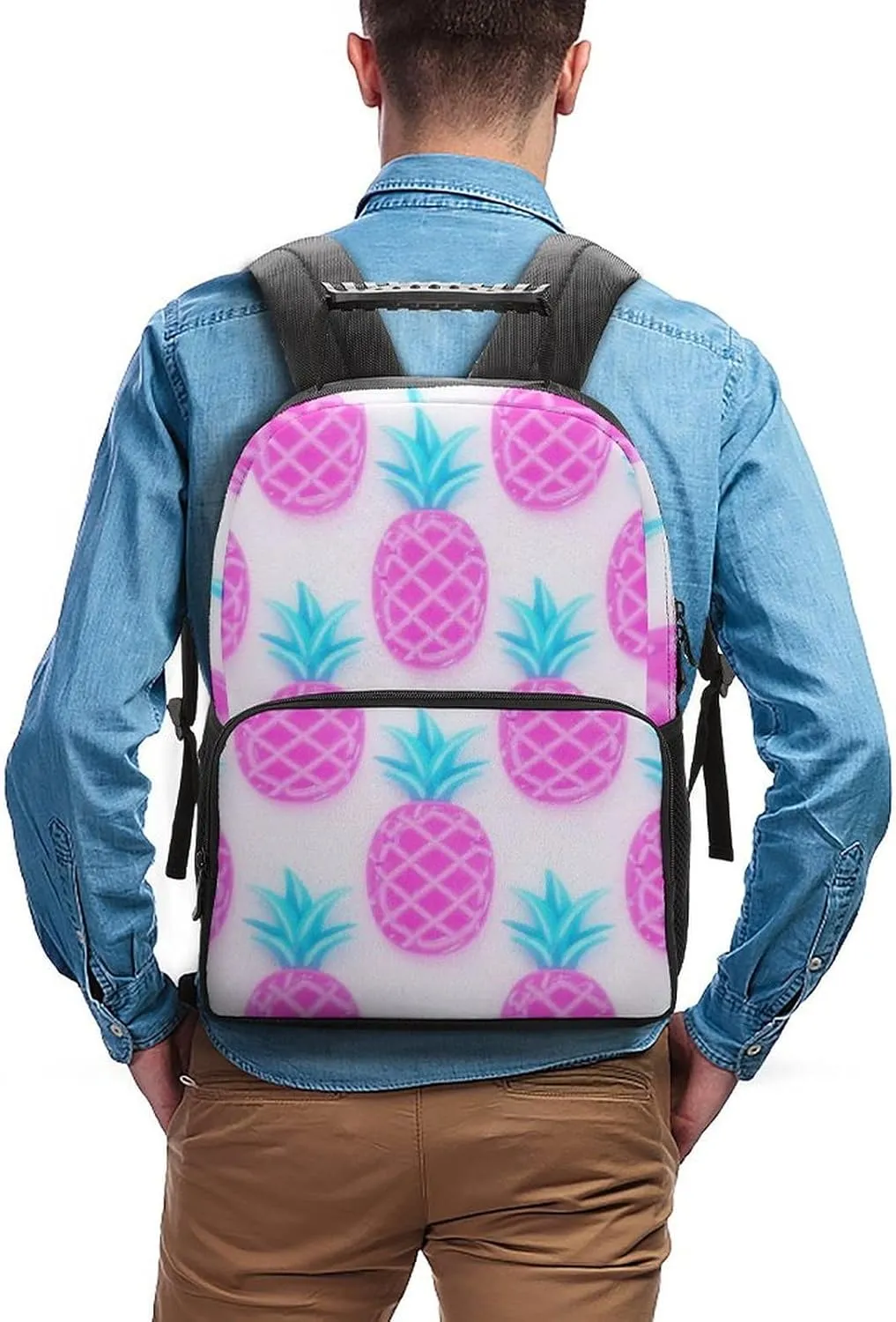 Supdreamc Tropical Pink Pineapples Art Rucksack Polyester Anti-Theft Multipurpose Bookbag Big Capacity Travel and Sport Backpack Rucksack With Side Pockets