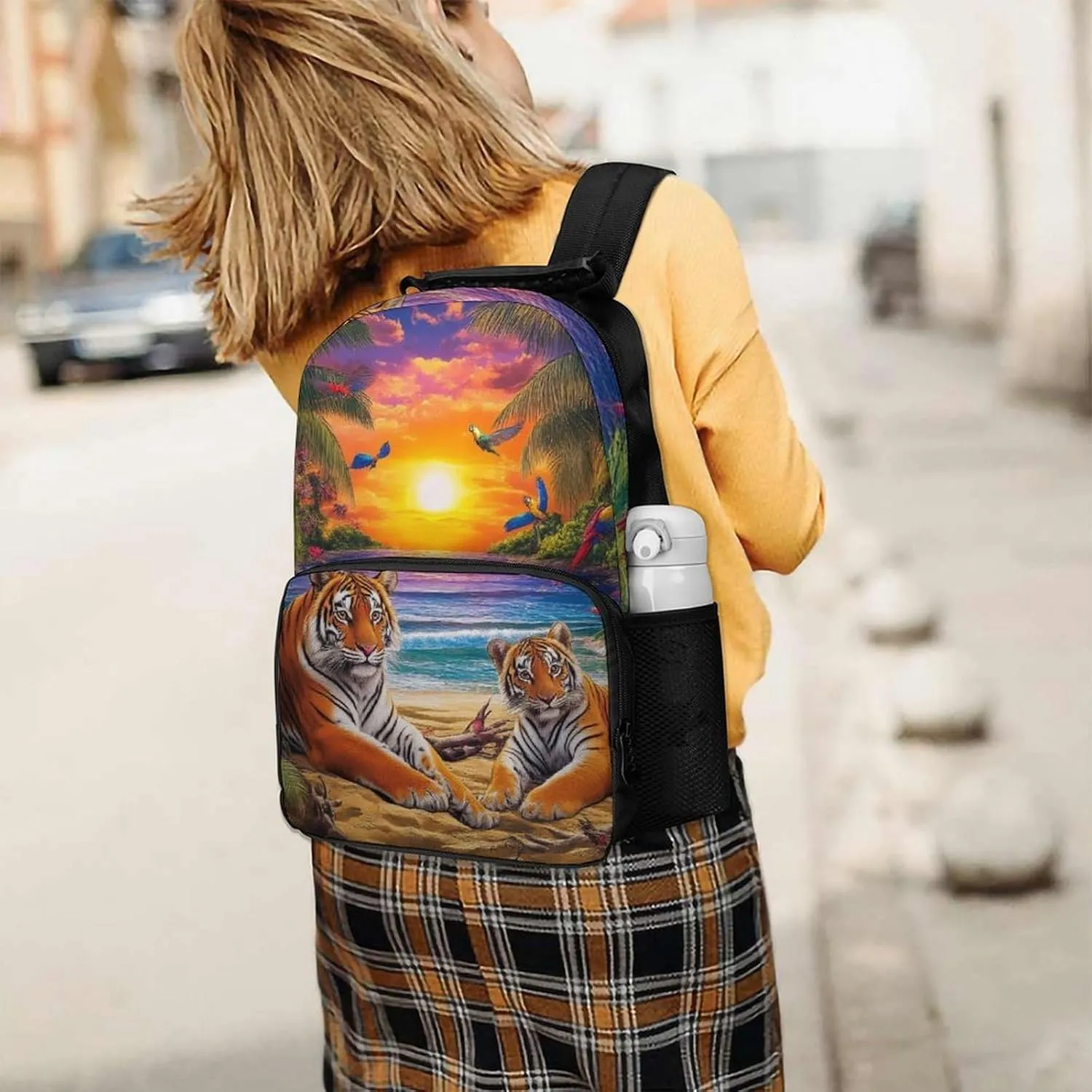 Supdreamc Tropical Tiger Animal World King Art Backpack Polyester Anti-Theft Multipurpose Bookbag Large Capacity Laptop Book Bag Rucksack With Side Pockets