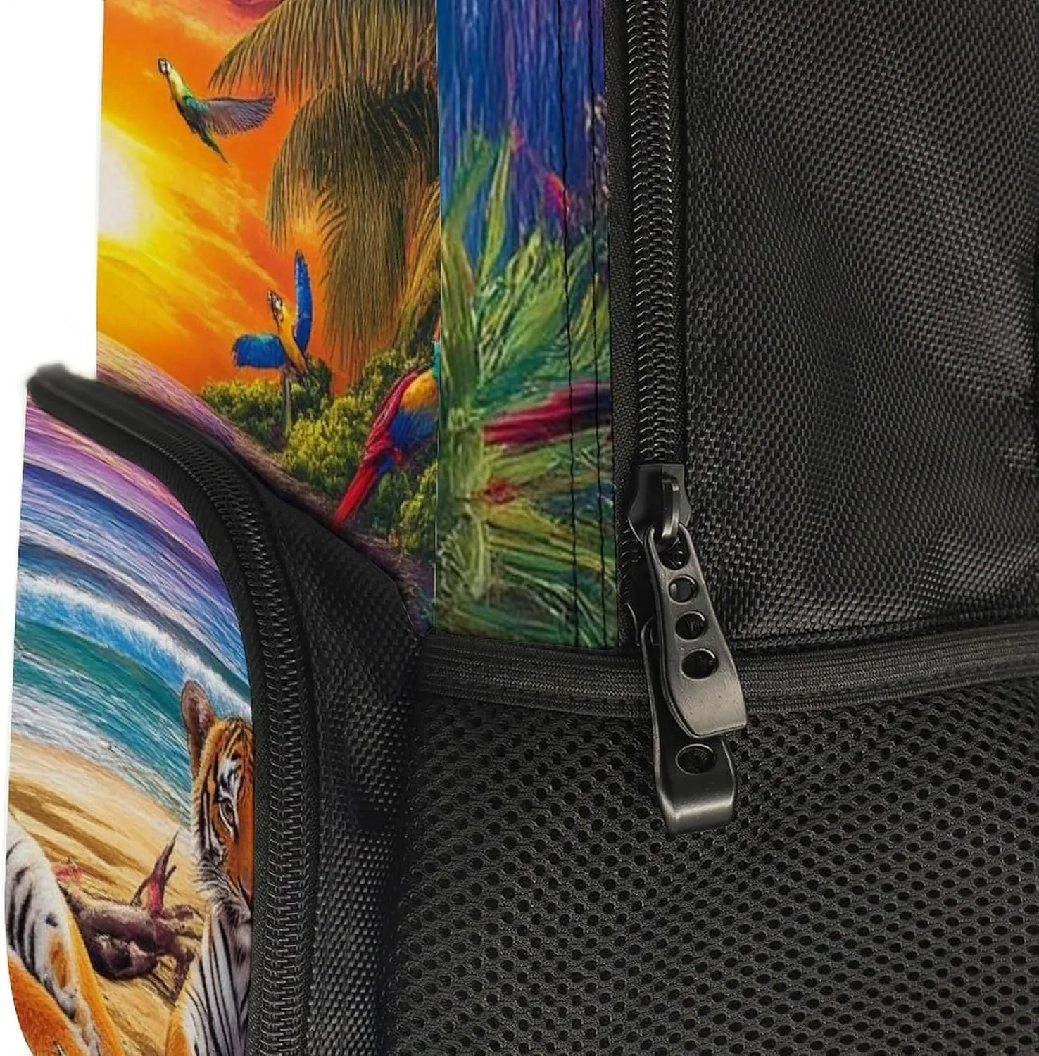 Supdreamc Tropical Tiger Animal World King Art Backpack Polyester Anti-Theft Multipurpose Bookbag Large Capacity Laptop Book Bag Rucksack With Side Pockets
