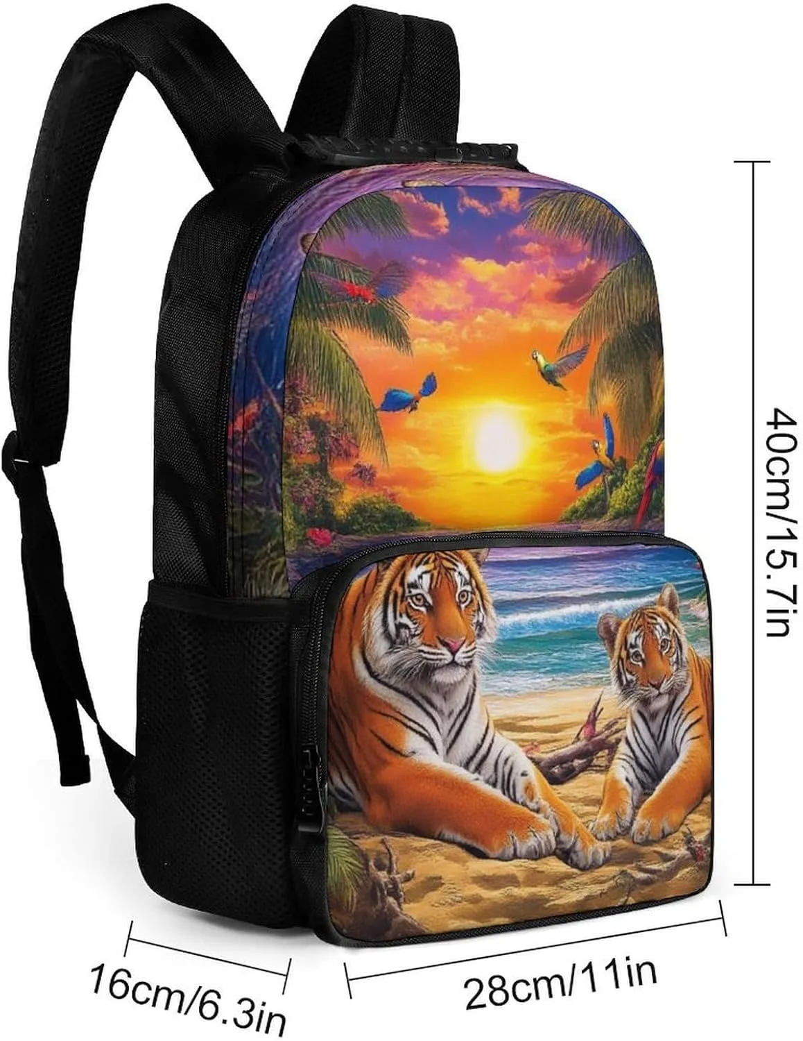Supdreamc Tropical Tiger Animal World King Art Backpack Polyester Anti-Theft Multipurpose Bookbag Large Capacity Laptop Book Bag Rucksack With Side Pockets
