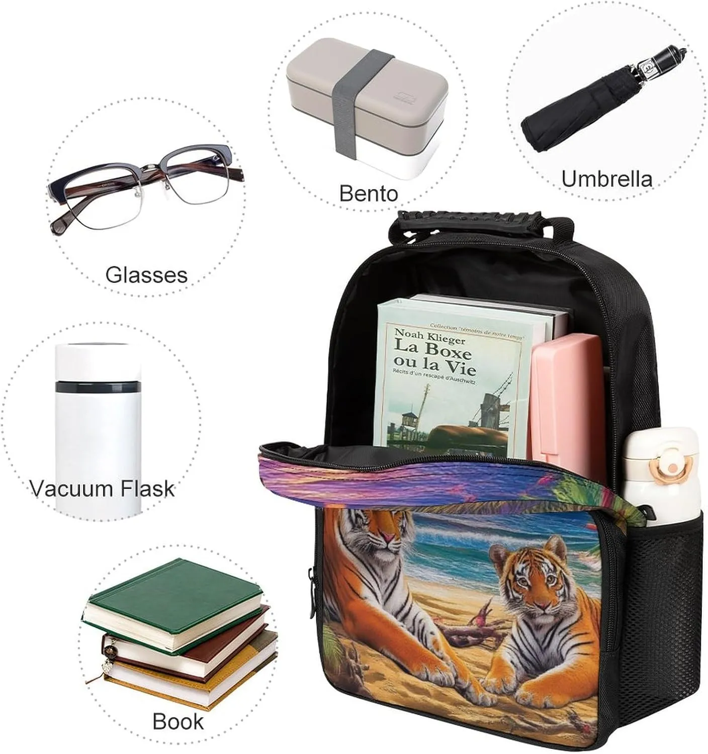 Supdreamc Tropical Tiger Animal World King Art Backpack Polyester Anti-Theft Multipurpose Bookbag Large Capacity Laptop Book Bag Rucksack With Side Pockets