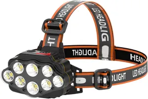 Super Bright 8 LED Bulbs LED Headlamp, USB Rechargeable Waterproof Outdoor LED Headlight, Lightweight Torch 60000 Lumens Headlamps, for Camping