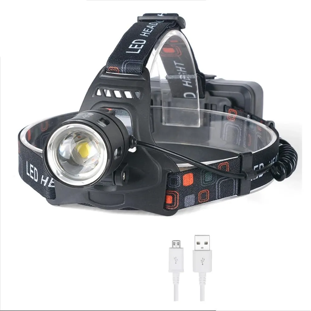 Super Bright Headlamp, LED Rechargeable Headlamp, Waterproof USB Rechargeable Zoom Headlamp, Adjustable for Outdoor Camping, Running, Cycling, Climbing, Home, Black, TT-01