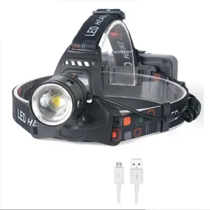 Super Bright Headlamp, LED Rechargeable Headlamp, Waterproof USB Rechargeable Zoom Headlamp, Adjustable for Outdoor Camping, Running, Cycling, Climbing, Home, Black, TT-01