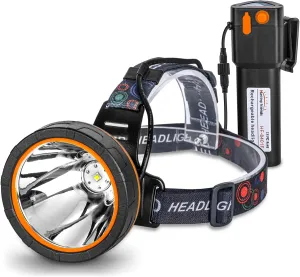 Super Bright LED Coon Hunting Headlamp - High Lumen Rechargeable Waterproof Headlight, Long-Range Beam Searchlight for Hunting, Fishing, Outdoor, Camping, Durable Adjustable Head Torch, Hands-Free